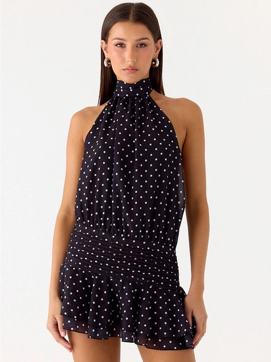 Peppermayo Dresses & Skirts - Peppermayo Black Polka Dot Halter Mini Dress